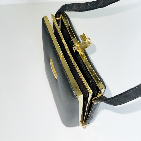 Vintage Sanremo Black Structured Handbag Adjustable Strap Academia Grannycore - Picture 6 of 16